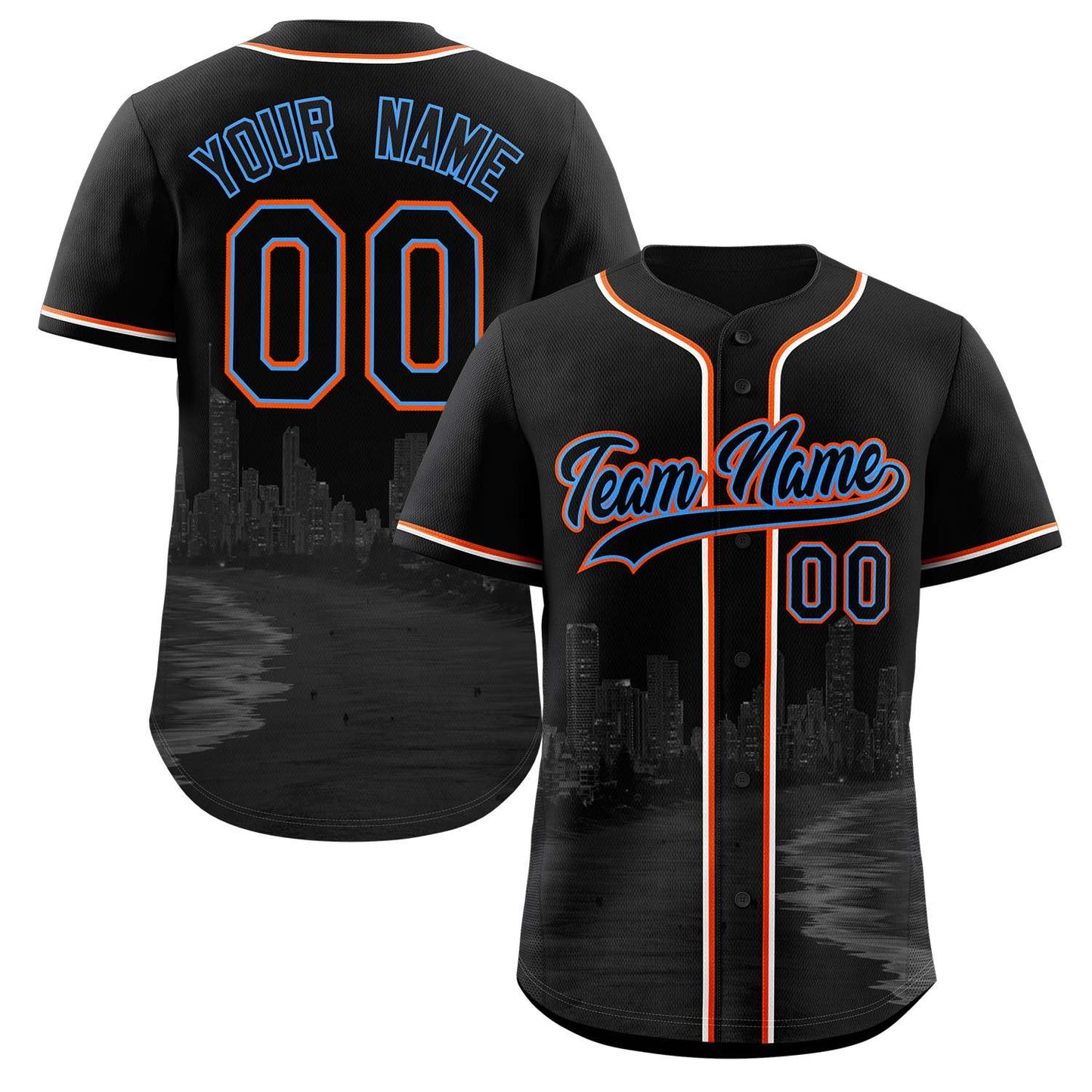 Custom Black Black-Powder Blue Miami City Connect Baseball Jersey