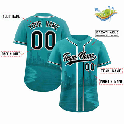 Custom Aqua Black-Gray Miami City Connect Baseball Jersey