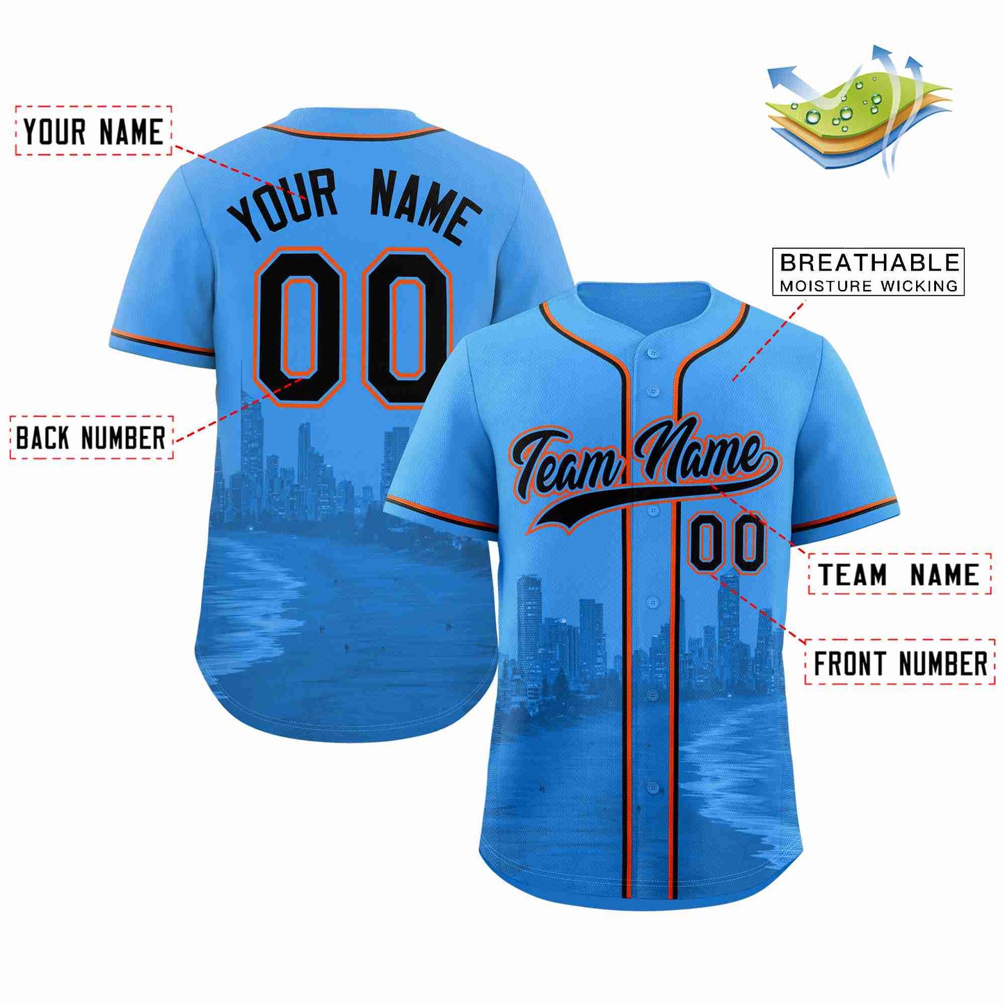 Custom Powder Blue Black-Powder Blue Miami City Connect Baseball Jersey