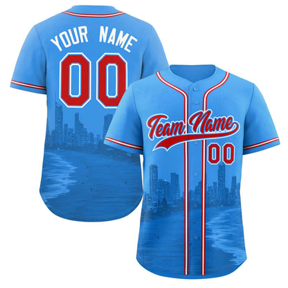 Custom Powder Blue Red-Powder Blue Miami City Connect Baseball Jersey