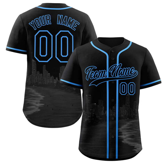 Custom Black Black-Powder Blue Miami City Connect Baseball Jersey