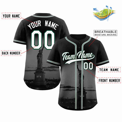 Custom Black White-Green New York City Connect Baseball Jersey