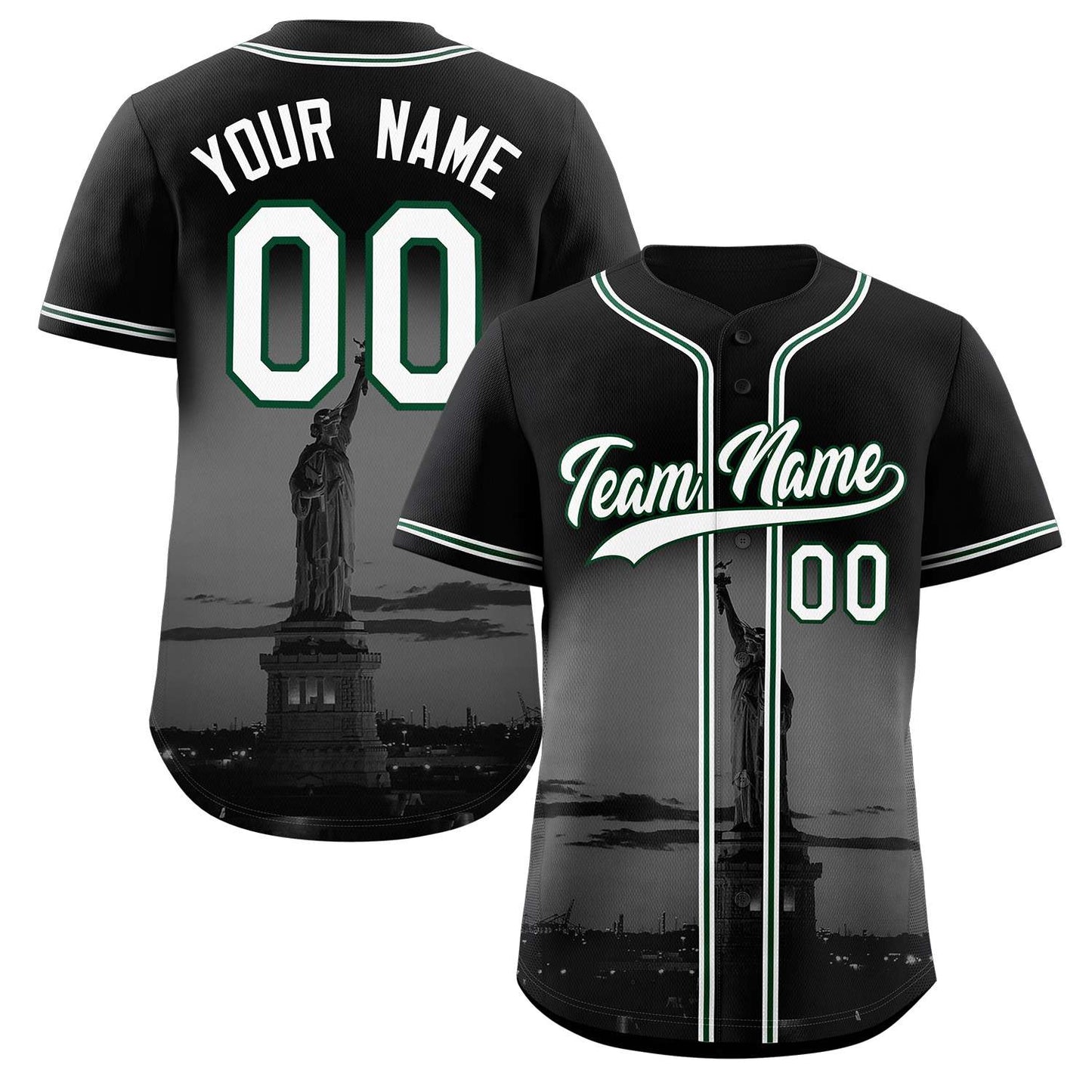 Custom Black White-Green New York City Connect Baseball Jersey