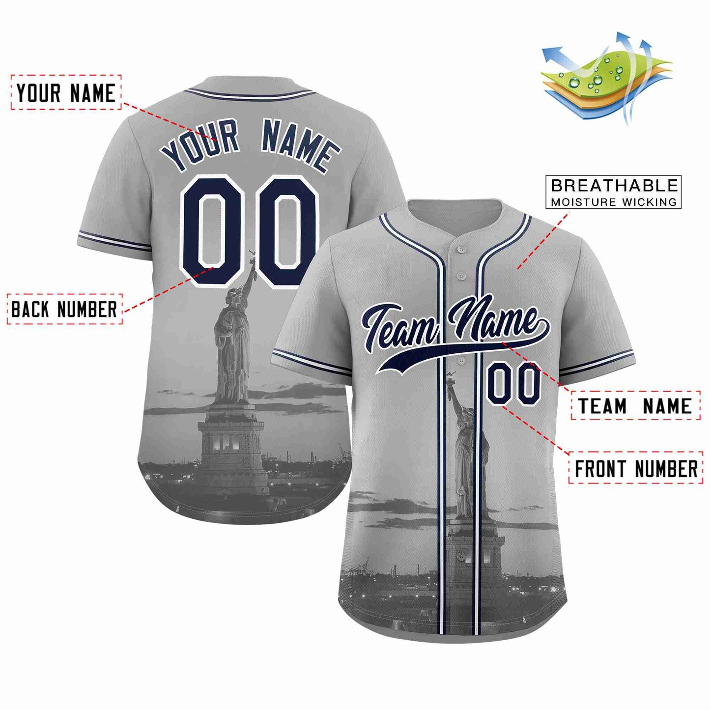 Custom Gray Navy-White New York City Connect Baseball Jersey