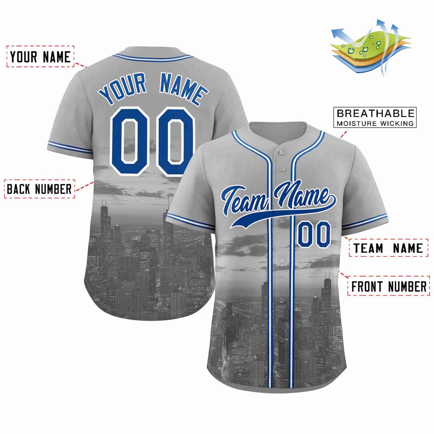 Custom Gray Royal-White Chicago City Connect Baseball Jersey