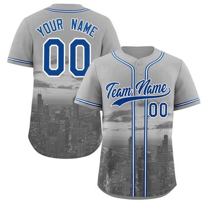 Custom Gray Royal-White Chicago City Connect Baseball Jersey