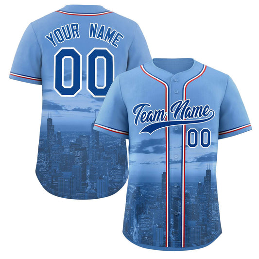 Custom Light Blue Royal-White Chicago City Connect Baseball Jersey