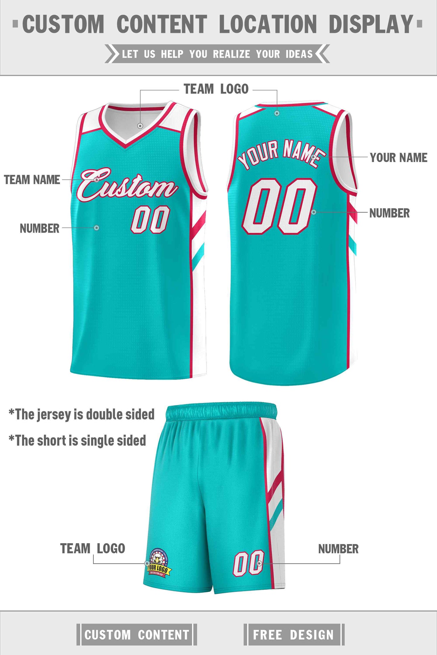 Custom Aqua White-Red Classic Sets Sports Uniform Basketball Jersey