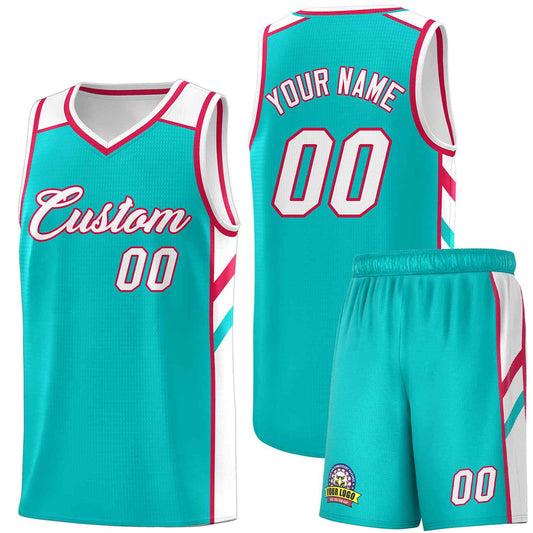 Custom Aqua White-Red Classic Sets Sports Uniform Basketball Jersey