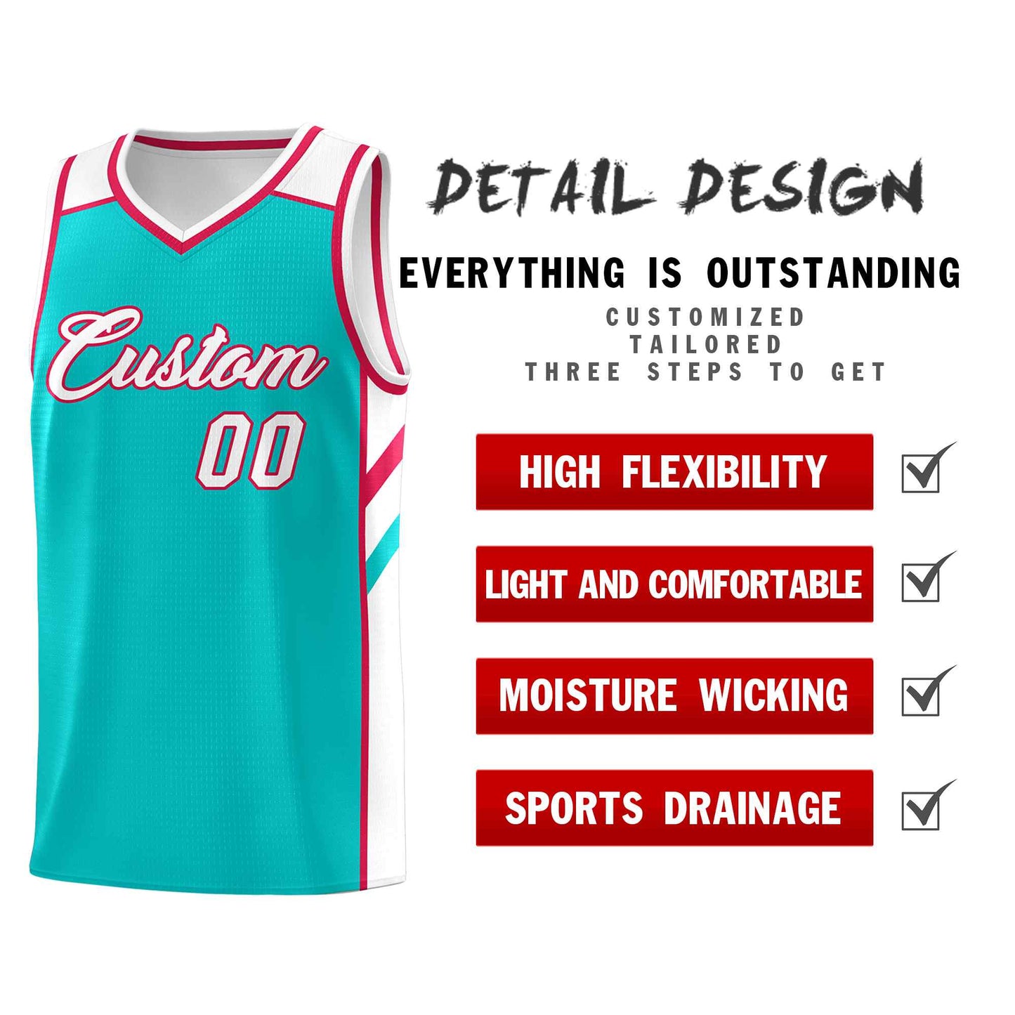 Custom Aqua White-Red Classic Sets Sports Uniform Basketball Jersey