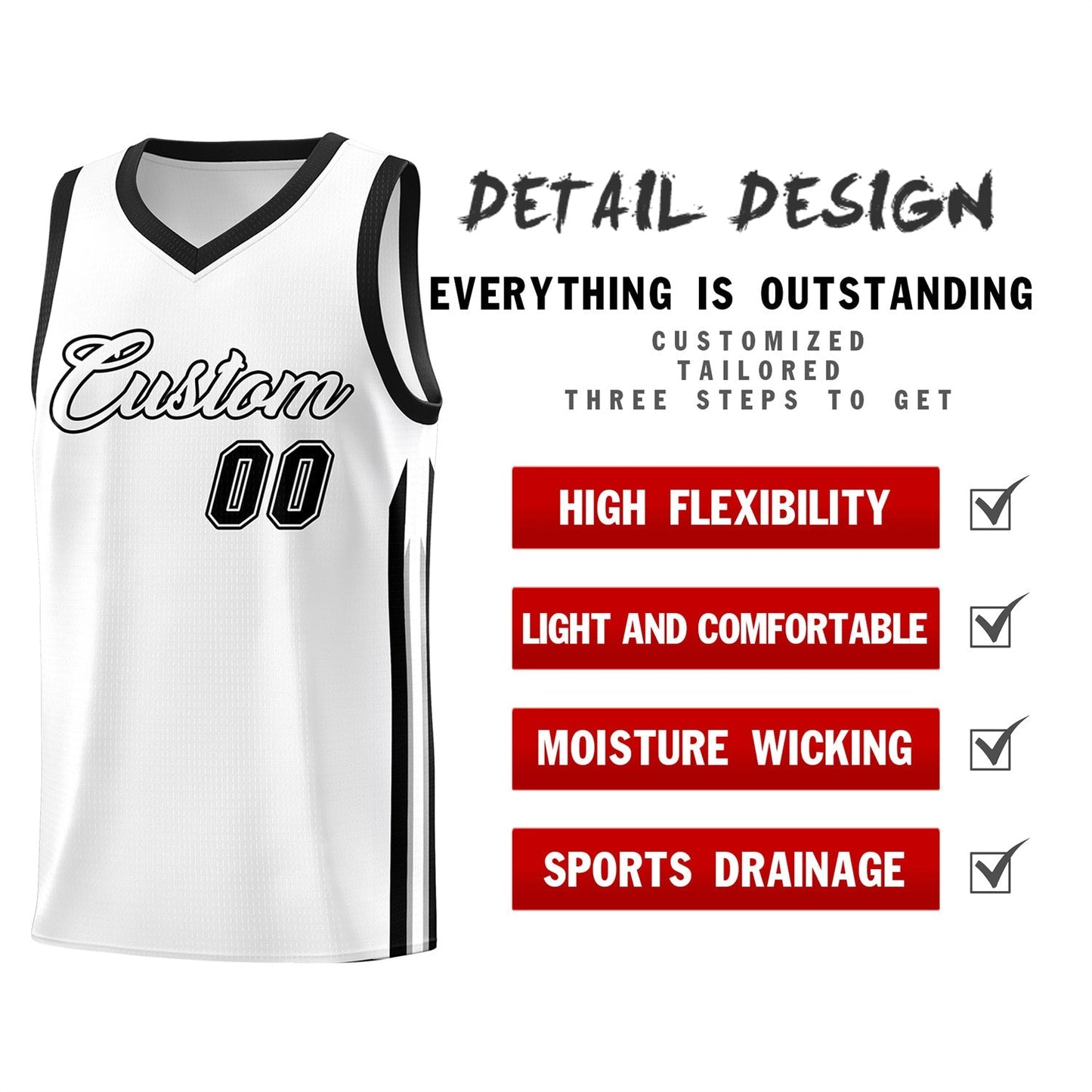 Custom  White Black Classic Tops Fashion Sportwear Basketball Jersey