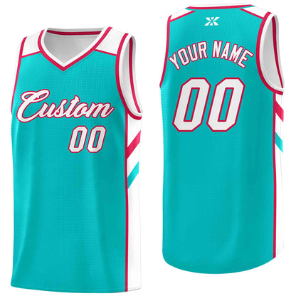 Custom Aqua White-Red Classic Tops Style Mesh Sport Basketball Jersey