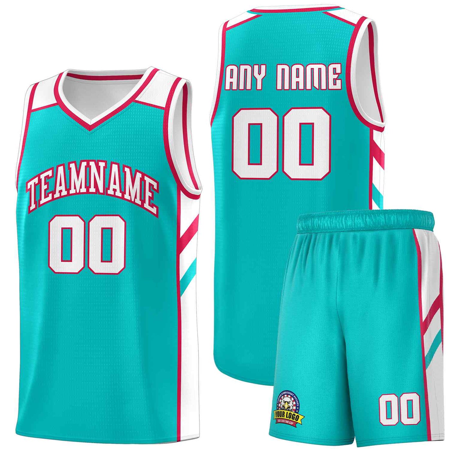 Custom Aqua White-Red Classic Sets Sports Uniform Basketball Jersey