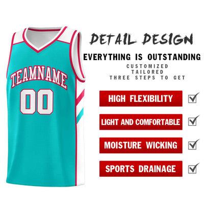 Custom Aqua White-Red Classic Sets Sports Uniform Basketball Jersey