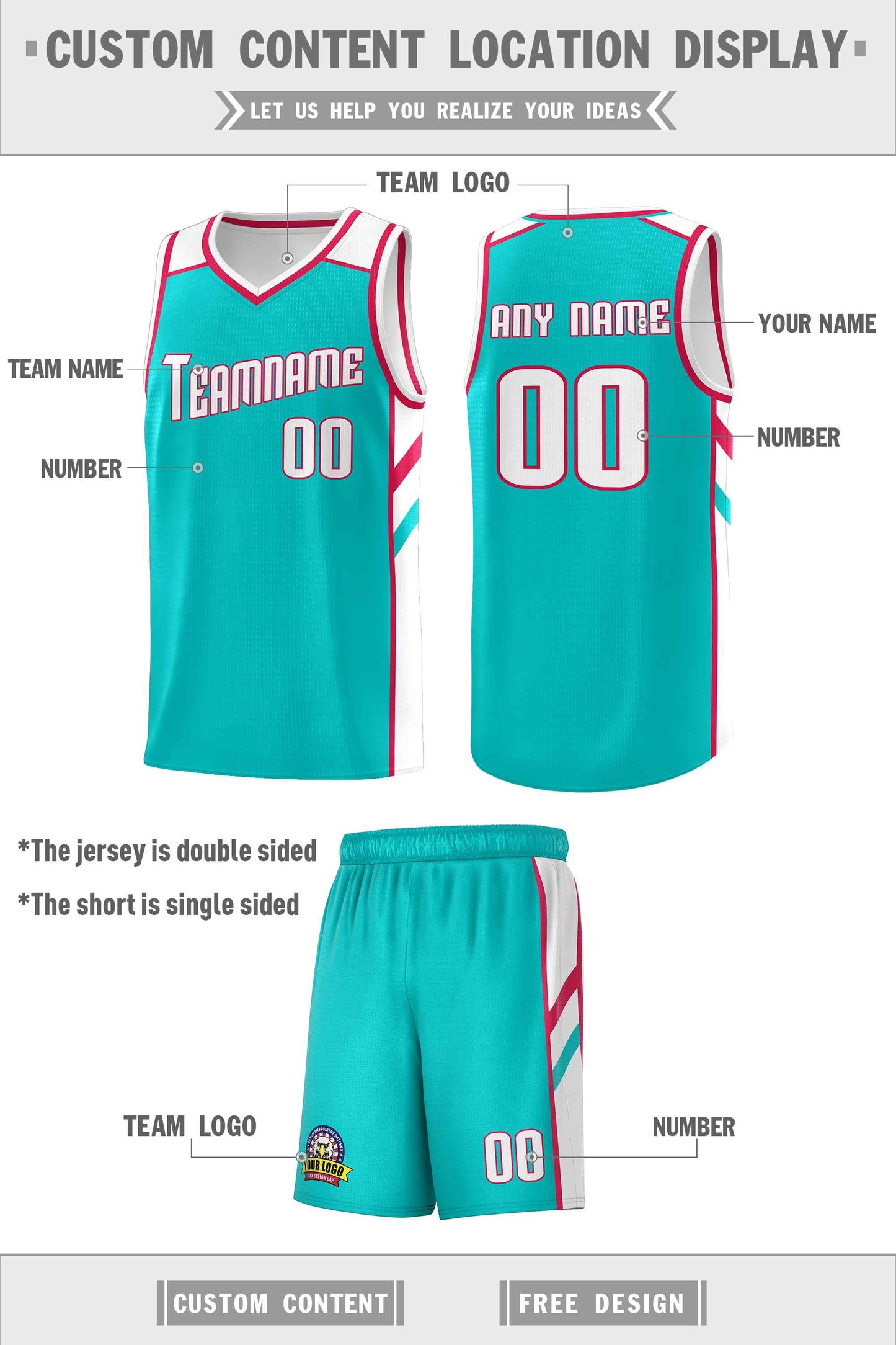 Custom Aqua White-Red Classic Sets Sports Uniform Basketball Jersey