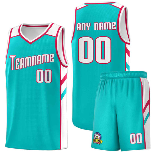 Custom Aqua White-Red Classic Sets Sports Uniform Basketball Jersey