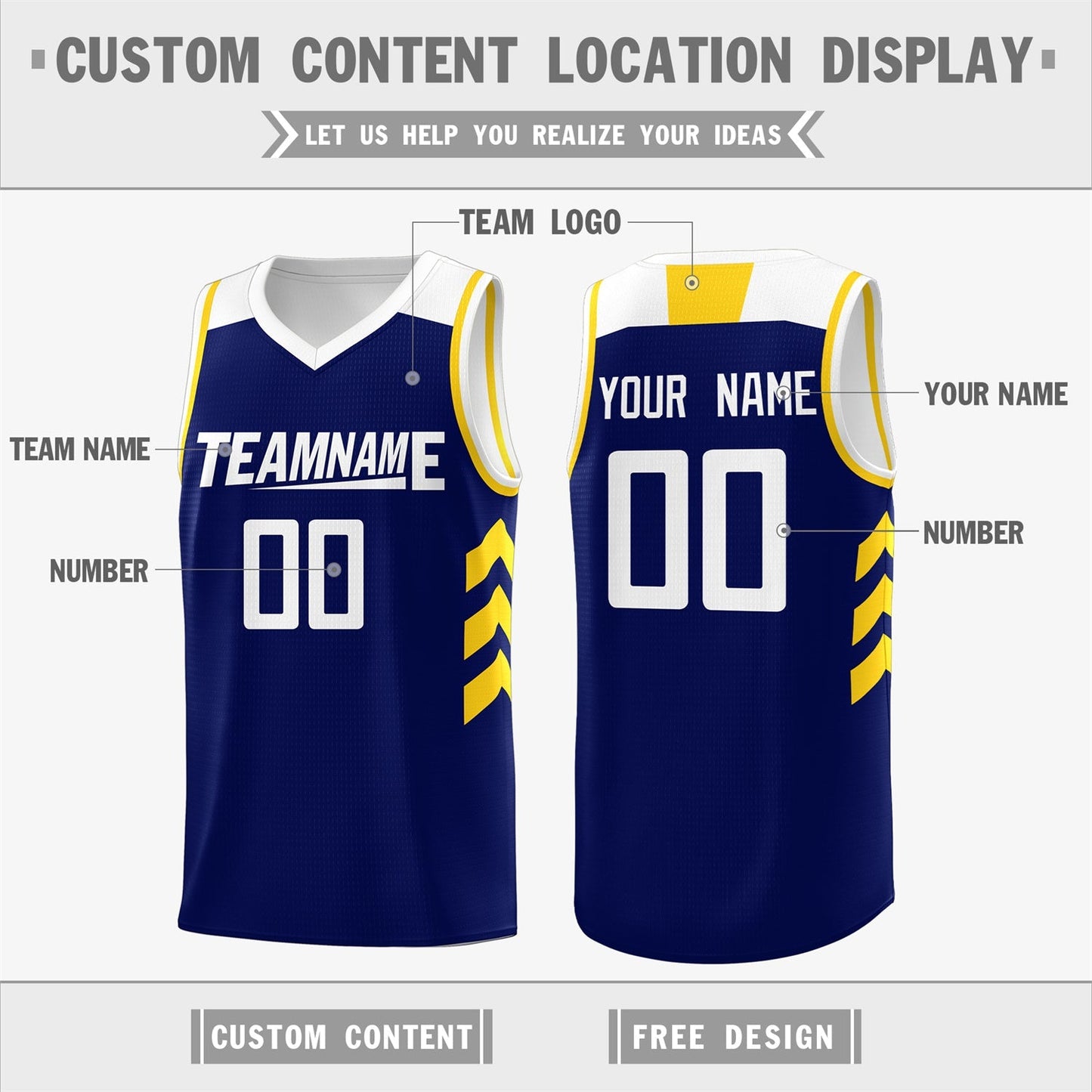 Custom  Navy White-Yellow Classic Tops Mesh Sport Basketball Jersey