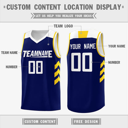 Custom  Navy White-Yellow Classic Tops Mesh Sport Basketball Jersey