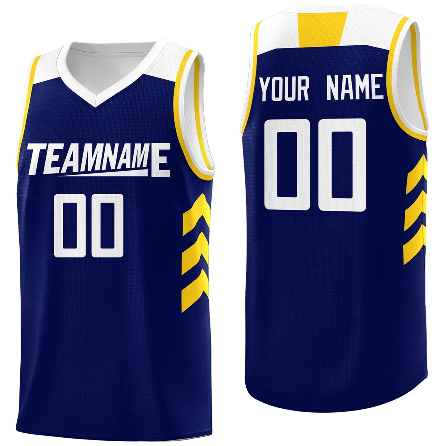 Custom  Navy White-Yellow Classic Tops Mesh Sport Basketball Jersey