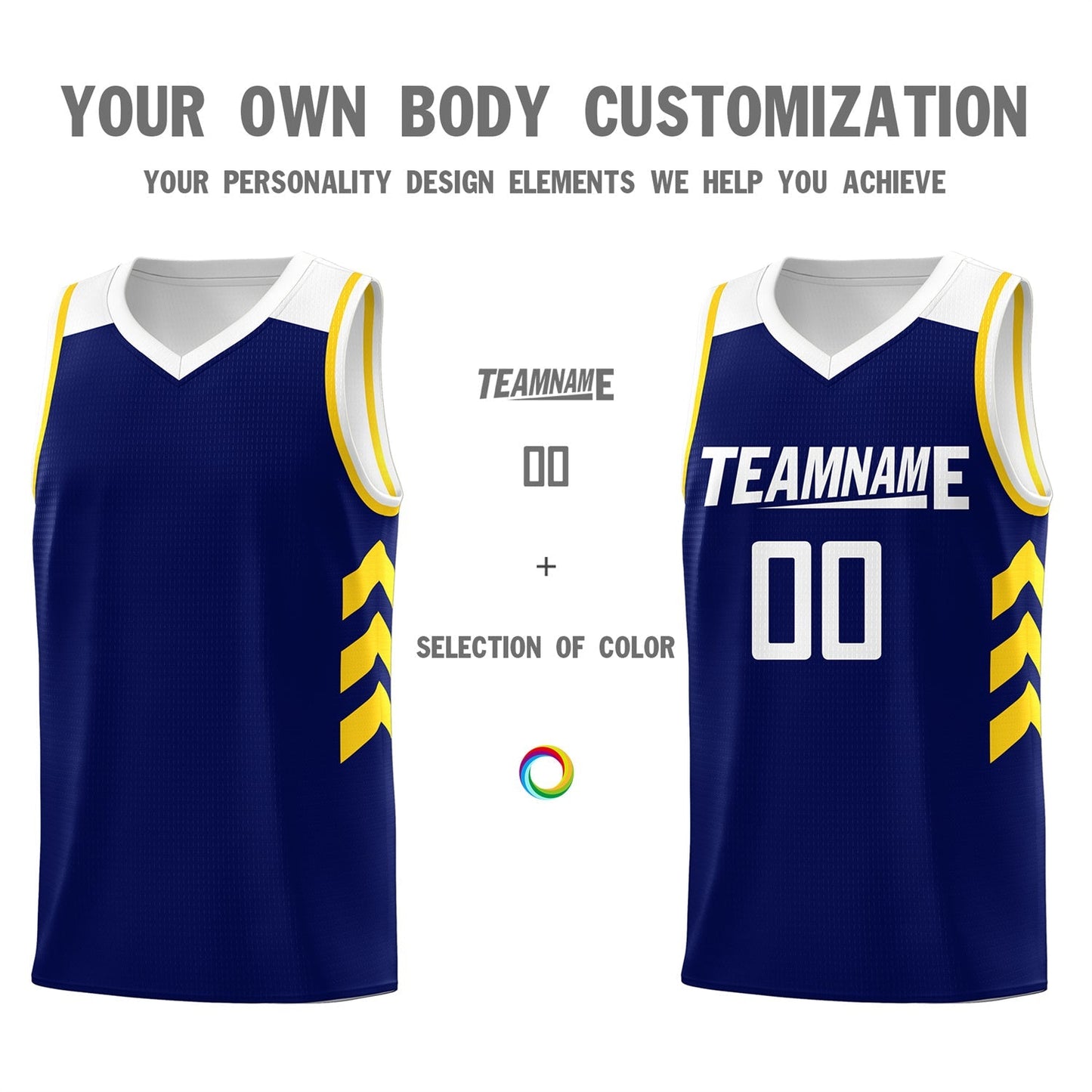 Custom  Navy White-Yellow Classic Tops Mesh Sport Basketball Jersey