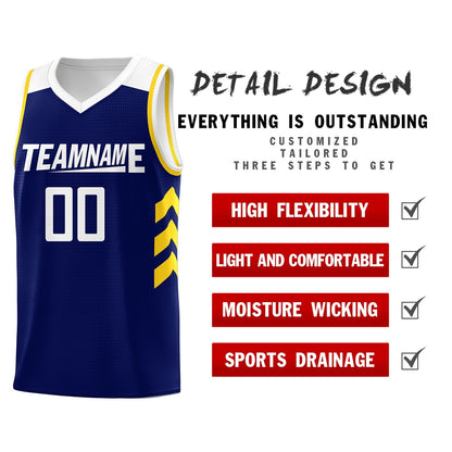 Custom  Navy White-Yellow Classic Tops Mesh Sport Basketball Jersey