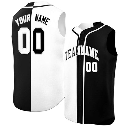 Custom White Black Split Fashion Design Authentic Sleeveless Baseball Jersey