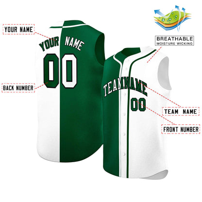 Custom Green White Split Fashion Design Authentic Sleeveless Baseball Jersey