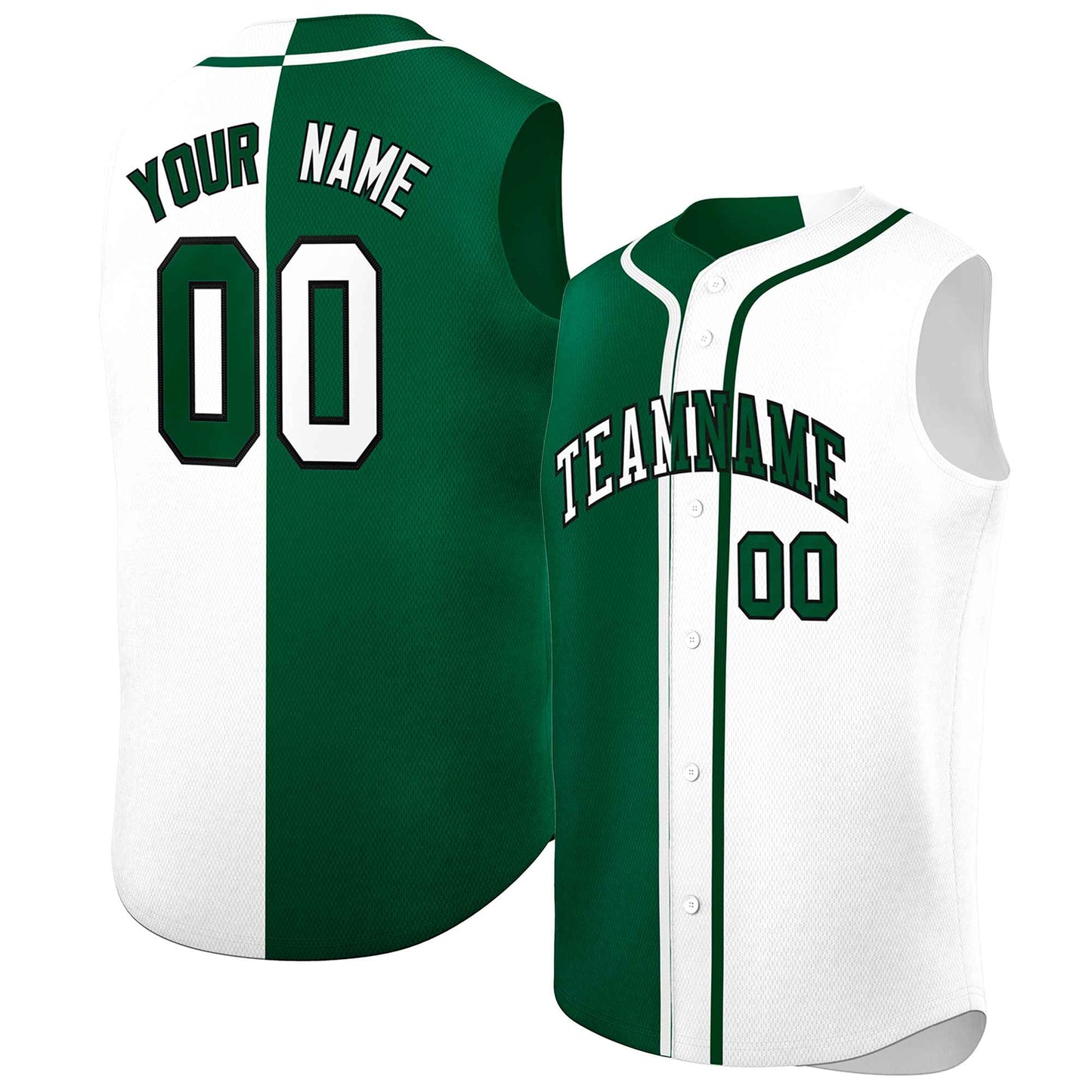 Custom Green White Split Fashion Design Authentic Sleeveless Baseball Jersey