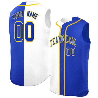 Custom White Royal Split Fashion Design Authentic Sleeveless Baseball Jersey