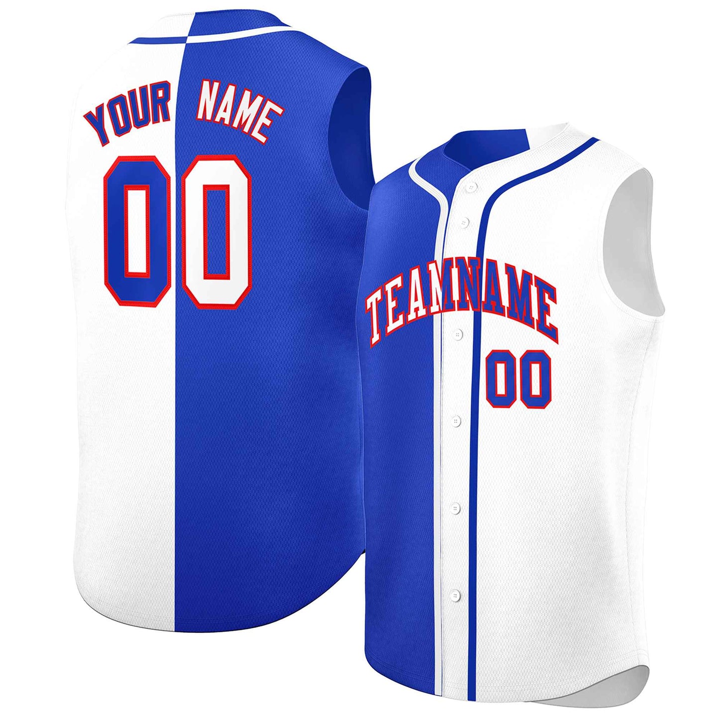 Custom Royal White Split Fashion Design Authentic Sleeveless Baseball Jersey