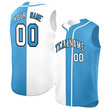 Custom White Powder Blue Split Fashion Design Authentic Sleeveless Baseball Jersey