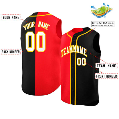 Custom Red Black Split Fashion Design Authentic Sleeveless Baseball Jersey