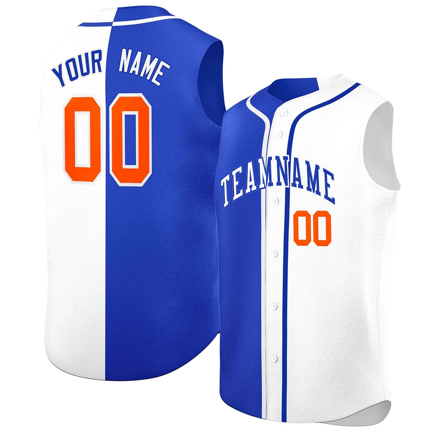 Custom Royal White Split Fashion Design Authentic Sleeveless Baseball Jersey