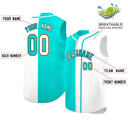 Custom Aqua White Split Fashion Design Authentic Sleeveless Baseball Jersey