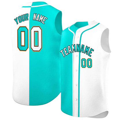 Custom Aqua White Split Fashion Design Authentic Sleeveless Baseball Jersey