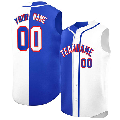 Custom Royal White Split Fashion Design Authentic Sleeveless Baseball Jersey