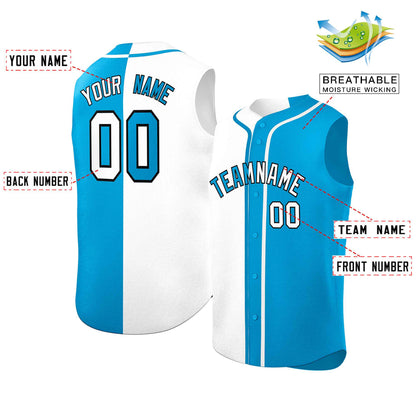 Custom White Powder Blue Split Fashion Design Authentic Sleeveless Baseball Jersey