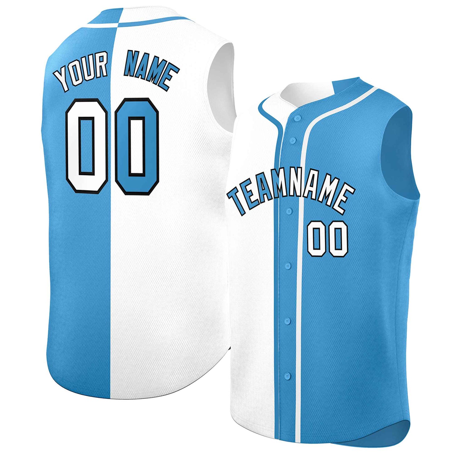 Custom White Powder Blue Split Fashion Design Authentic Sleeveless Baseball Jersey