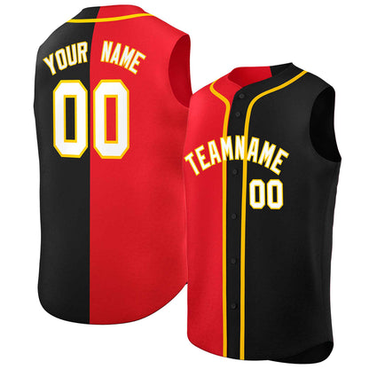 Custom Red Black Split Fashion Design Authentic Sleeveless Baseball Jersey