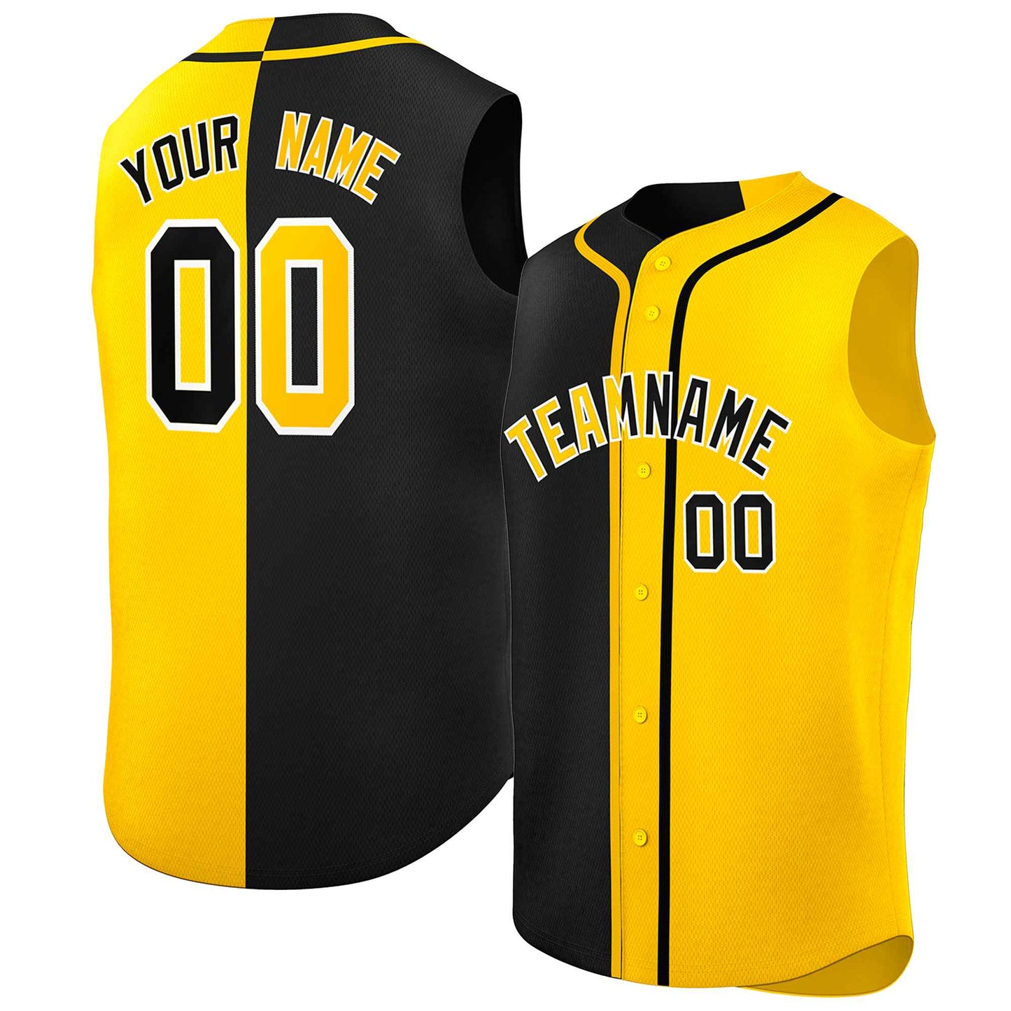 Custom Black Gold Split Fashion Design Authentic Sleeveless Baseball Jersey