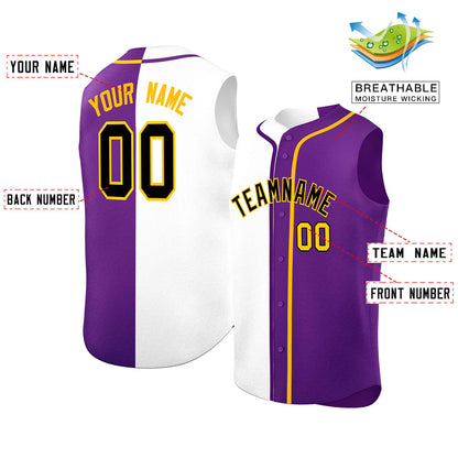 Custom White Purple Split Fashion Design Authentic Sleeveless Baseball Jersey