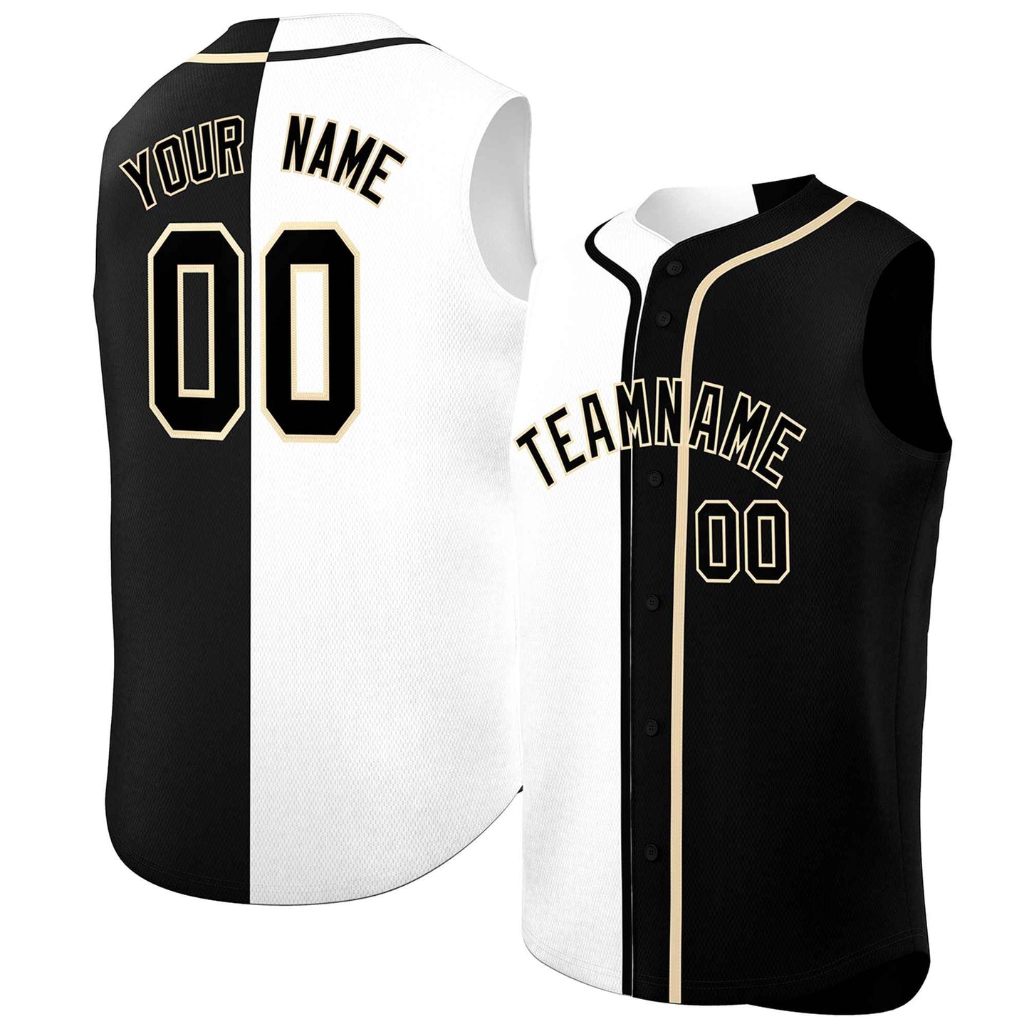 Custom White Black Split Fashion Design Authentic Sleeveless Baseball Jersey