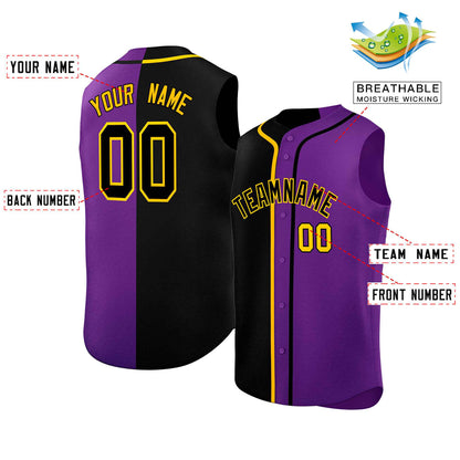 Custom Black Purple Split Fashion Design Authentic Sleeveless Baseball Jersey