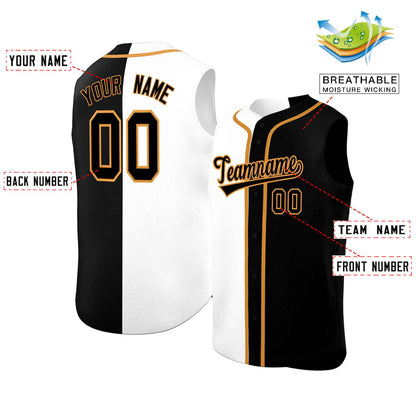 Custom White Black Split Fashion Design Authentic Sleeveless Baseball Jersey