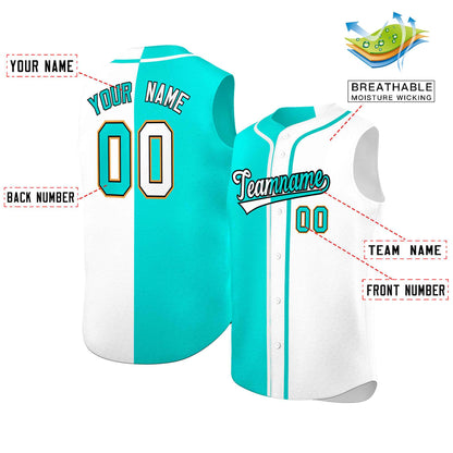 Custom Aqua White Split Fashion Design Authentic Sleeveless Baseball Jersey