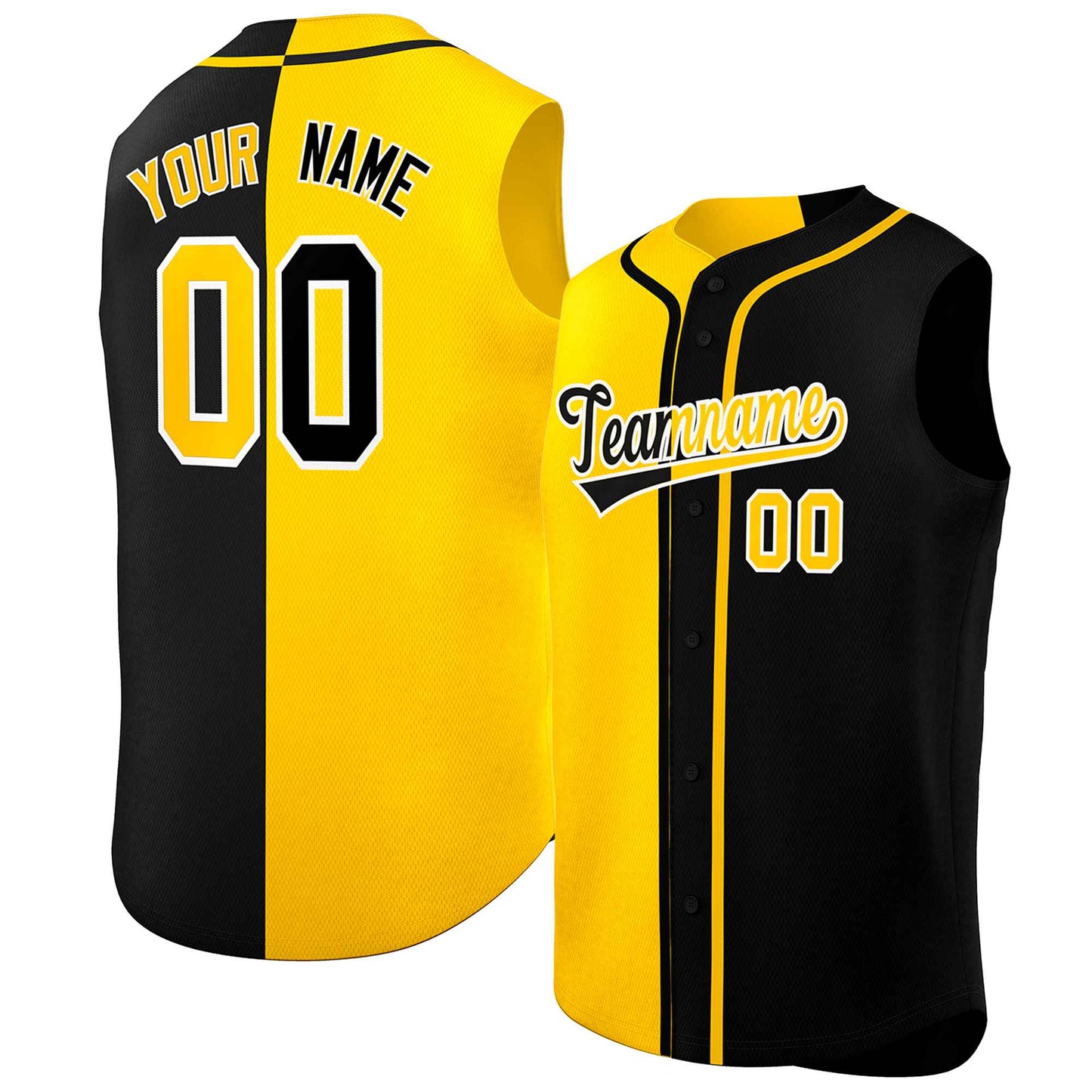 Custom Gold Black Split Fashion Design Authentic Sleeveless Baseball Jersey