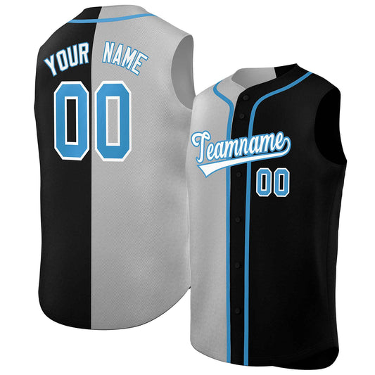 Custom Light Gray Black Split Fashion Design Authentic Sleeveless Baseball Jersey