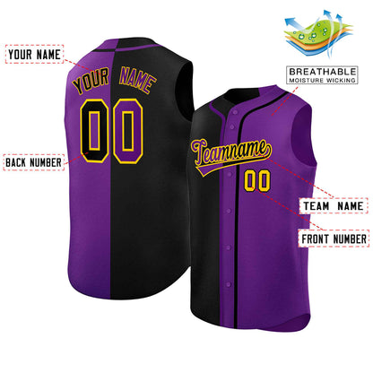 Custom Black Purple Split Fashion Design Authentic Sleeveless Baseball Jersey