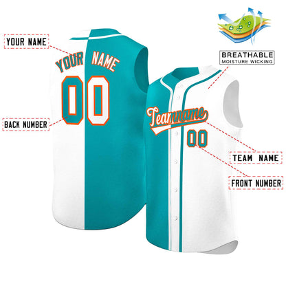 Custom Aqua White Split Fashion Design Authentic Sleeveless Baseball Jersey