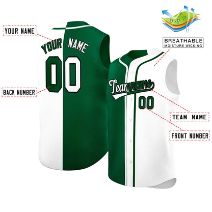 Custom Green White Split Fashion Design Authentic Sleeveless Baseball Jersey